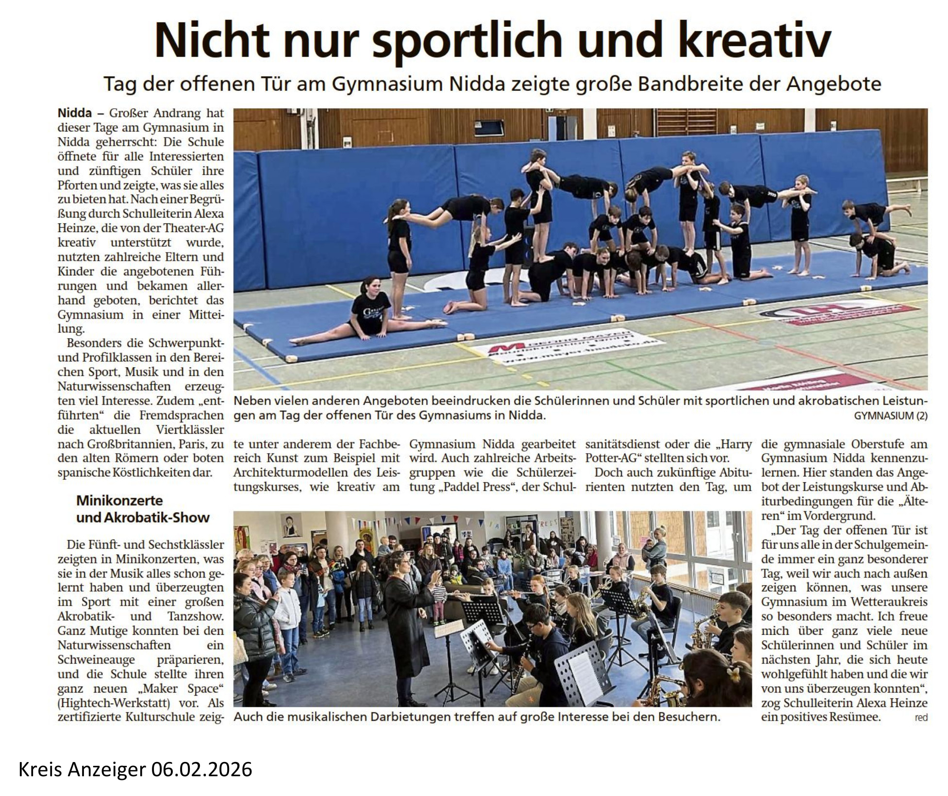 Nicht nur sportlich und kreativ - Tag der offenen Tür am Gymnasium Nidda zeigte große Bandbreite der Angebote - Kreis Anzeiger vom 06.02.2026
