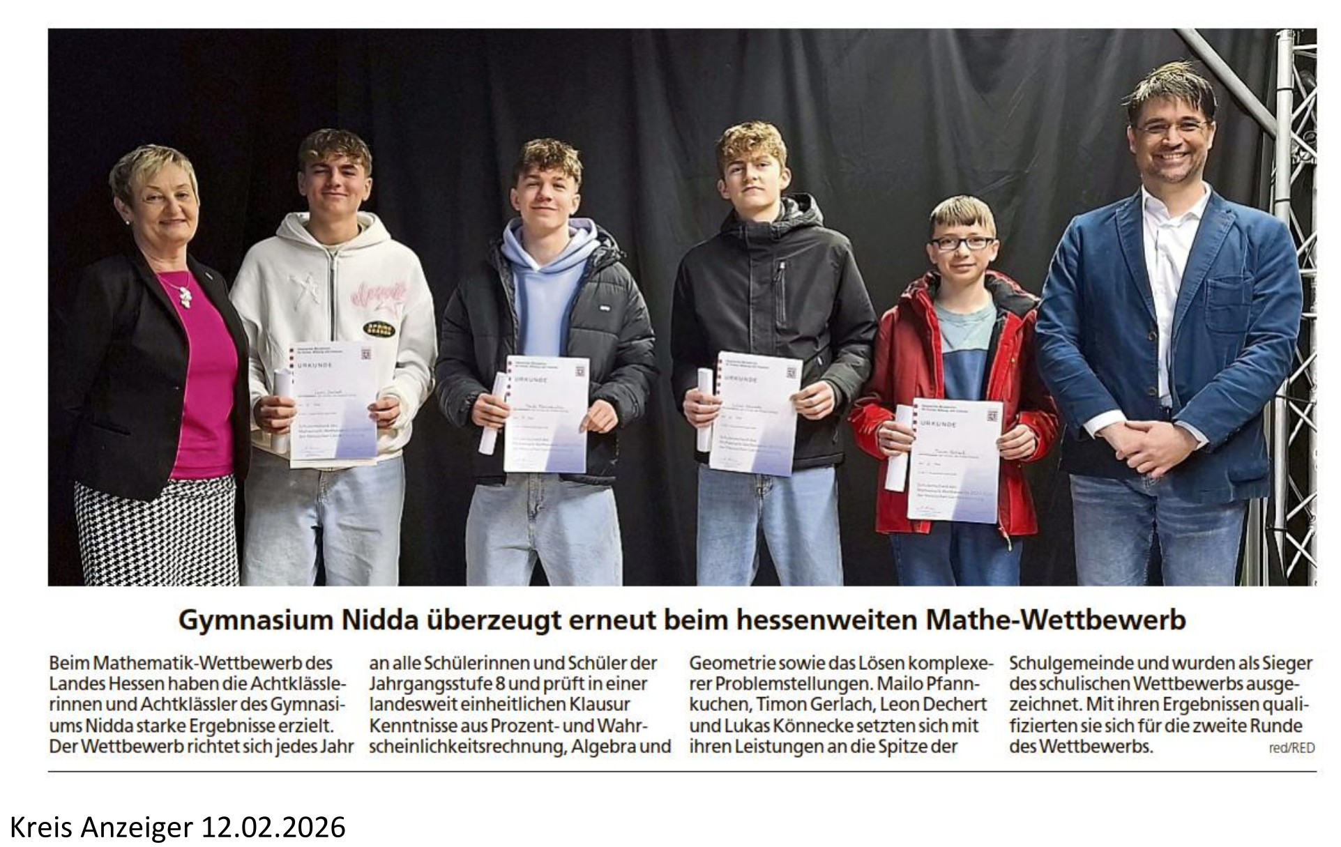 Gymnasium Nidda überzeugt erneut beim hessenweiten Mathe-Wettbewerb - Kreis Anzeiger vom 12.02.2026